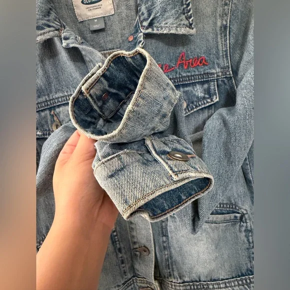 Embroidered Denim Jean Jacket Bae Area Daisy & Heart - Picture 6 of 8